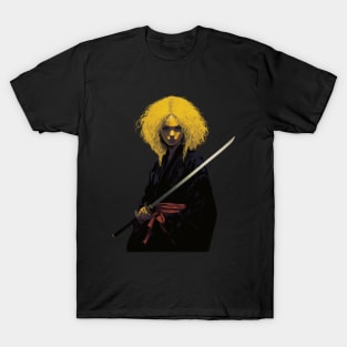 Ninja Queen: Retro Anime Warrior in Black & Yellow T-Shirt